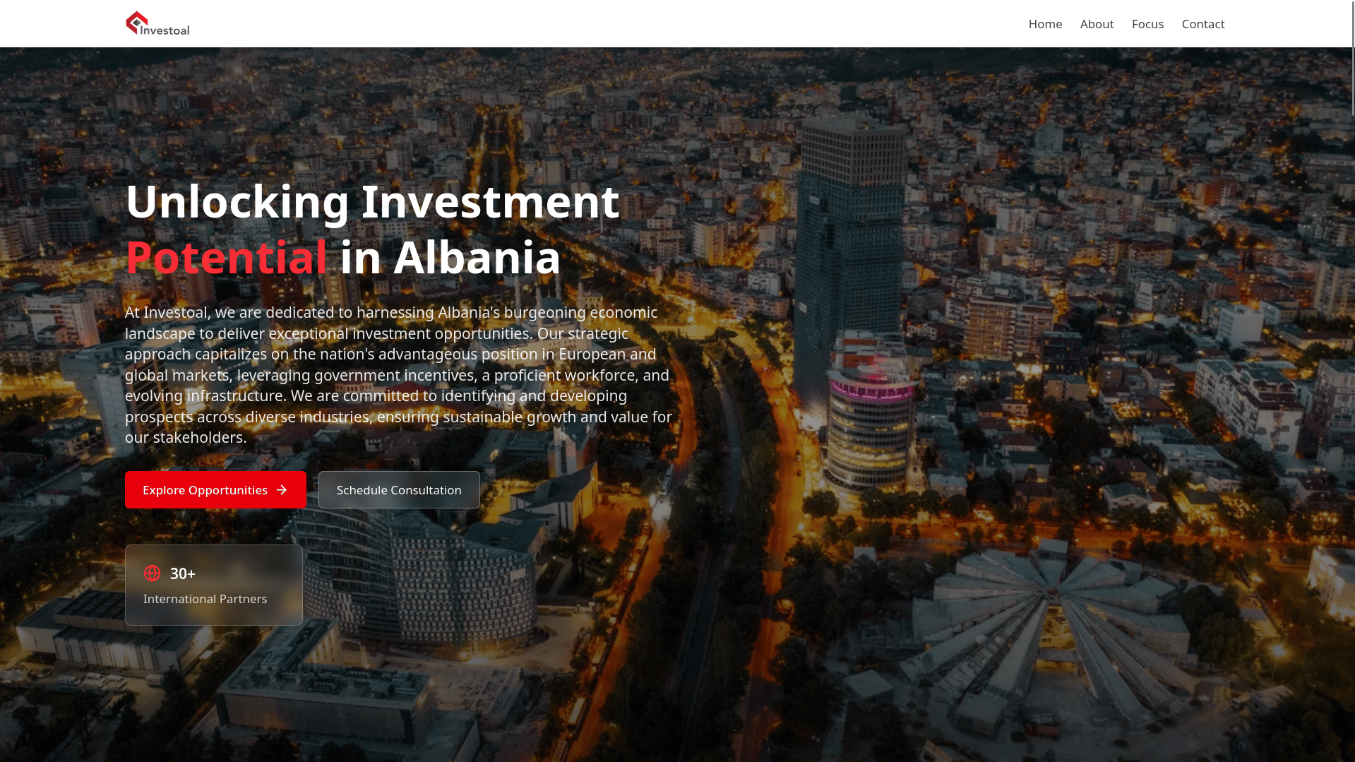 Homepage of the Investo AL website